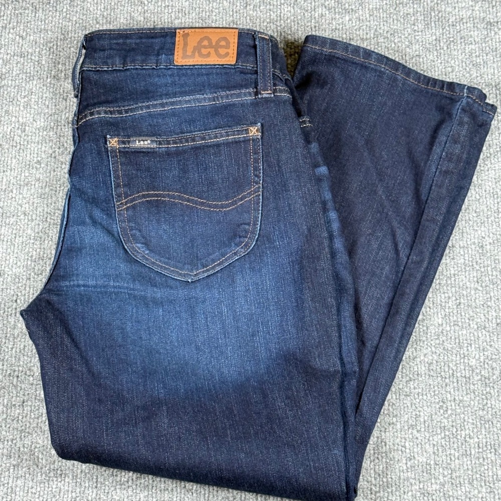 Lee Regular‎ Fit Straight Leg Mid Rise Dark Wash Denim Jeans Women 12P